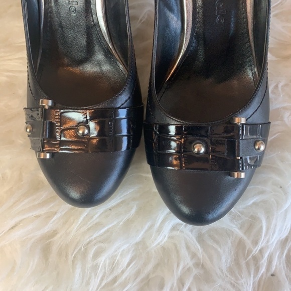 WHITE Buffalo Black Faux Leather Women’s Peep Toe Shoes - Picture 5 of 15